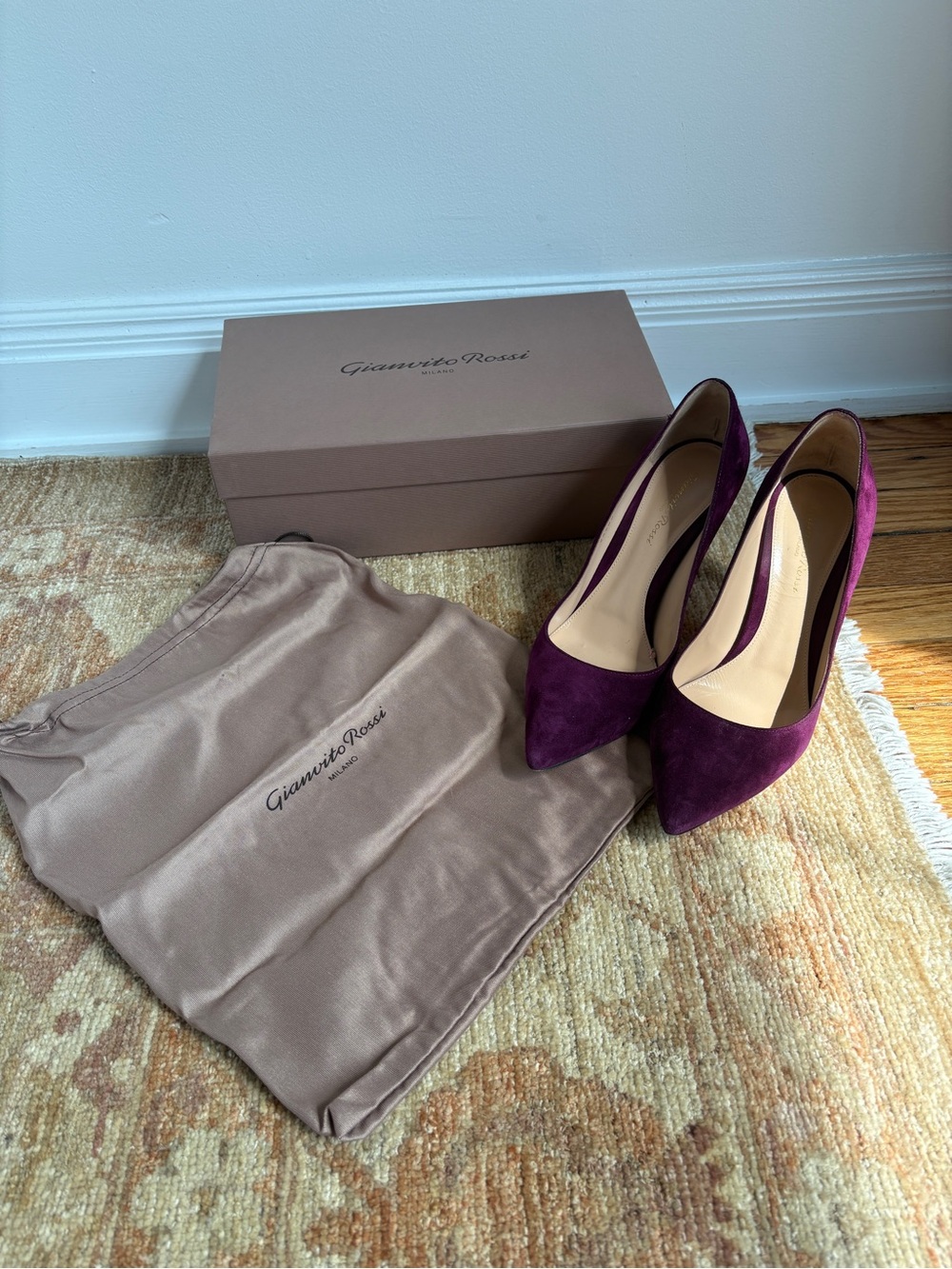 Gianvito Rossi Pointed-Toe Pumps — Camoscio Prugna (Prune) Suede - Size 39
